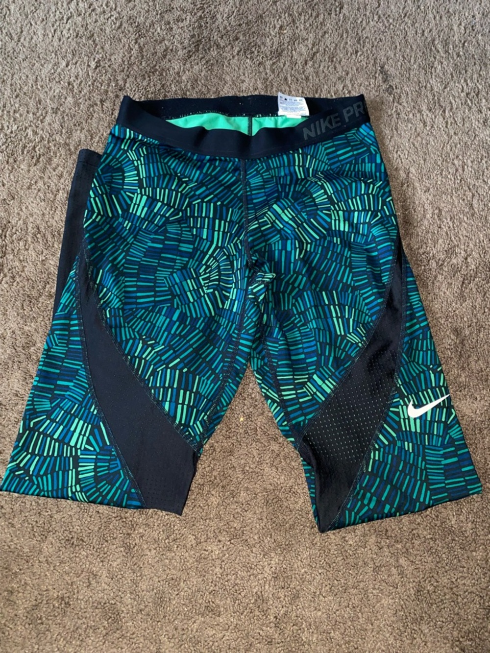 Nike Pro Women’s Patterned Compression Leggings - Teal & Black - Picture 3 of 3